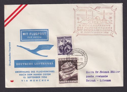 Flugpost Brief Air Mail Österreich schöne MIF Weltkugel globus Lufthansa Beirut