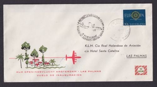 Flugpost Brief Air Mail Niederlande KLM Amsterdam LasPalmas Gran Canaria Spanien