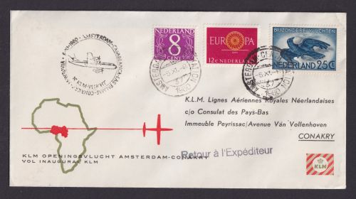 Flugpost Brief Air Mail Niederlande KLM Amsterdam Conakry Guinea Afrika