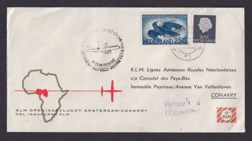 Flugpost Brief Air Mail KLM Niederlande Destination Amsterdam Conakry Guinea