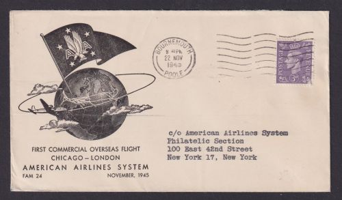 Flugpost Brief Air Mail Großbritannien Bournemouth Poole nach New Yoerk USA