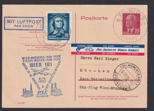 Flugpost Brief Air Mail DDR Ganzsache Pieck P 54 Lufthansa Zuleitung Schönfeld