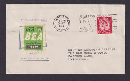 Flugpost Brief Air Mail BEA Großbritannien Helicopter plus Vignette Leicaster