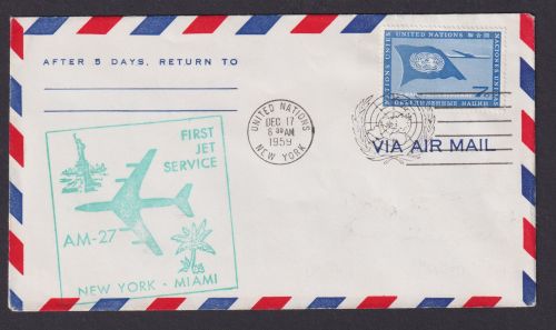 Flugpost Brief Air Mail UNO United Nations New York USA First Jet Flight Miami