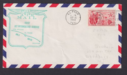 Flugpost Brief Air Mail USA First Jet Interchange Servis Los Angeles El Paso