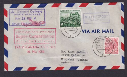 Flugpost Brief Air Mail Super Constellaition Düsseldorf Montreal Canada DDR Zu-