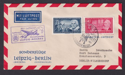 Flugpost Brief Air Mail DDR Sonderflüge Leipzig Berlin 1955