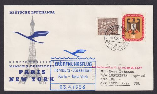 Flugpost Brief Air Mail Berlin MIF Bauten Lufthansa Hamburg New York USA