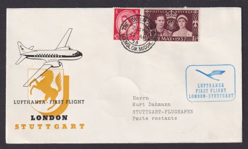 Flugpost Brief Air Mail Großbritannien London Stuttgart 1956