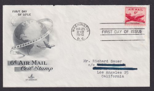 Flugpost Brief Air Mail Washington Los Angeles USA 1949 Globus Weltkugel