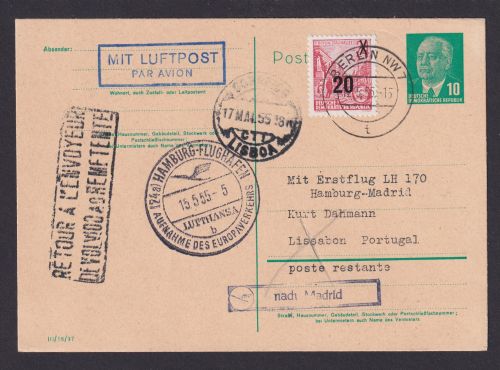 Flugpost Brief Air Mail DDR Ganzsache Pieck P 53 ZuF Fünfjahrsplan Zuleitung
