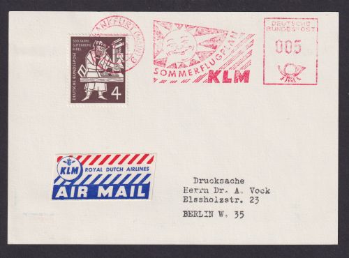 Flugpost Brief Air Mail Bund AFS Absenderfreistempel KLM plus ZuF 4 Pfg.