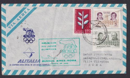 Flugpost Brief Air Mail Argentinien 725 Rvolution ungezähnt Alitalia Olympia auf