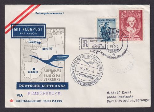 Flugpost Brief Air Mail Lufthansa Wien Österreich 70 Jahre Reko Zettel Paris