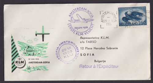 Flugpost Brief Air Mail KLM Niederlande Sofia Bulgarien 1956