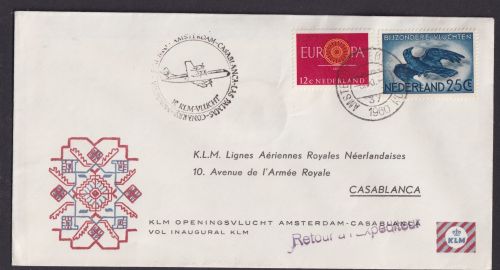 Flugpost Brief Air Mail Niederlande KLM Amsterdam Casablanka Marokko Retour