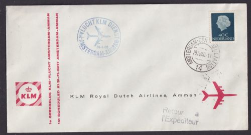 Flugpost Brief Air Mail KLM Amsterdam Niederlande Amman Jordanien 28.4.1960