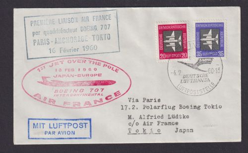 Flugpost Brief Air Mail Air France Frankreich Erstflug Paris Anchorage Tokio
