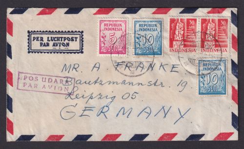 Flugpost Brief Air Mail Semarnag Indonesien nach Leipzig 17.7.1951
