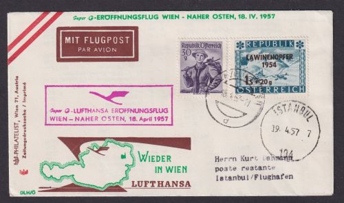 Flugpost Brief Air Mail Lufthansa Österreich Wien Naher Osten Erstflug Istanbul