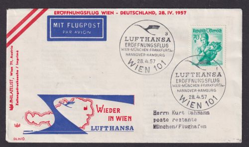 Flugpost Brief Air Mail Österreich Lufthansa Wien München Flughafen schöner SST