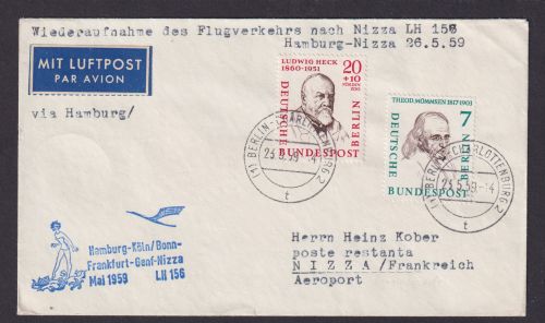 Flugpost Brief Air Mail Berlin MIF Männer Lufthansa Frankfurt Genf Nizza