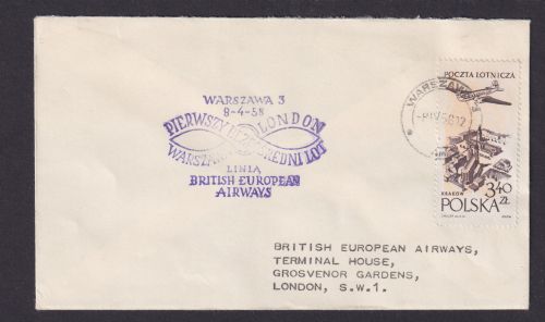 Flugpost Brief Air Mail polen British Airways Warschau Grosvenor Gardens London