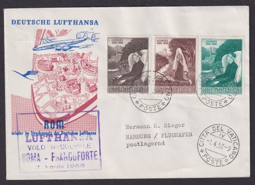 Flugpost Brief Air Mail Lufthansa Vatikan Rom Hamburg Flughafen toller Umschlag