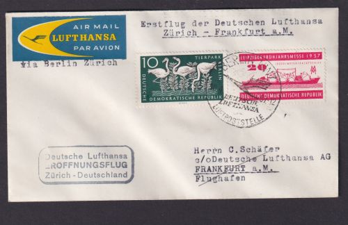 Flugpost Brief Air Mail DDR Erstflug Lufthansa Zürich Schweiz Frankfurt a.M 1957