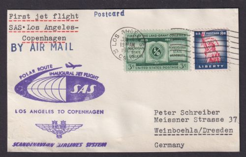 Flugpost Brief Air Mail First Jet Flight SAS Los Angeles Copenhagen Polar Route