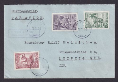 Flugpost Brief Air Mail Finnland Tiere Wildtiere Bären Elch Eichhörnchen 418-420