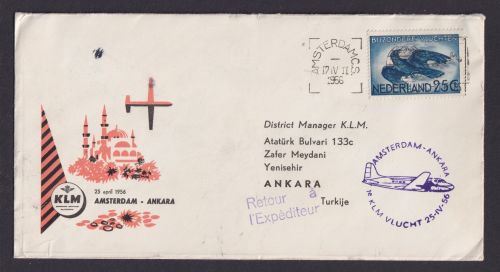 Flugpost Brief Air Mail KLM Amsterdam Niederlande Ankara Türkei Erstflug 25.4.56