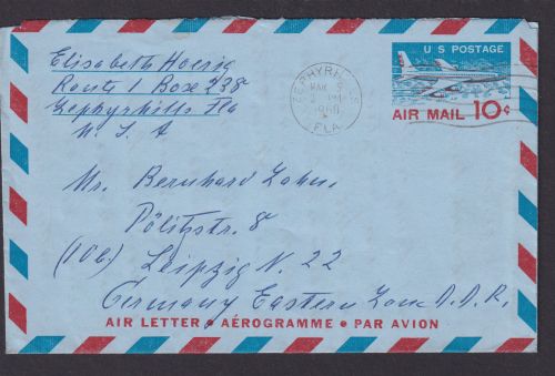 Flugpost Brief Air Mail USA Gansache Flugzeug Zephyrhills Florida Leipzig 1960