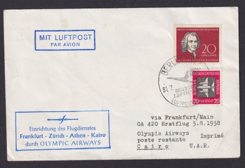 Flugpost Brief Air Mail Olympic Airways Lufthansa DDR Zuleitung Kairo Ägypten