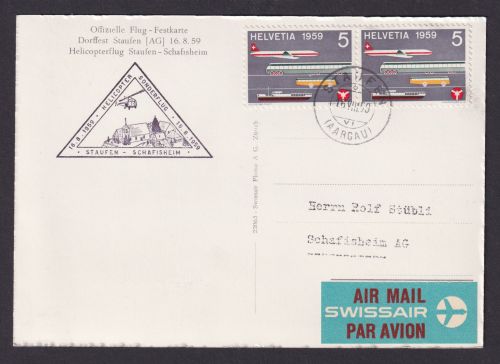Helikopter Flugpost Brief Air Mail Schweiz Flug Festkarte Staufen Schafisheim