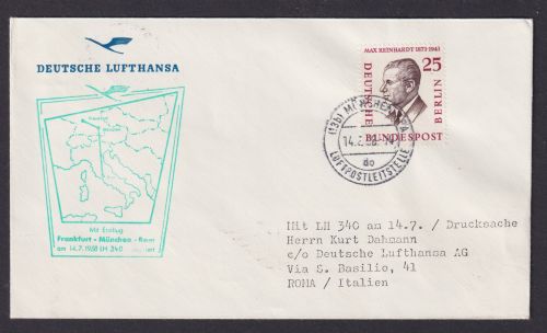 Flugpost Brief Air Mail Berlin Lufthansa Rom Italien 1958 LH 340 EF Männer 25 Pf