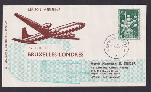 Flugpost Brief Air Mail Belgien Lufthansa Brüssel London Großbritannien 1958