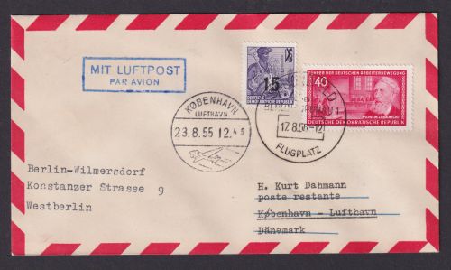 Flugpost Brief Air Mail DDR ab Berlin Schönefeld Flugplatz n Kopenhagen Dänemark