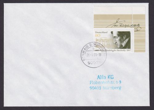 Abart Bund 1953 Mendelssohn Bartholdy Musik Komponist Bogenecke Eckrand Leerfeld