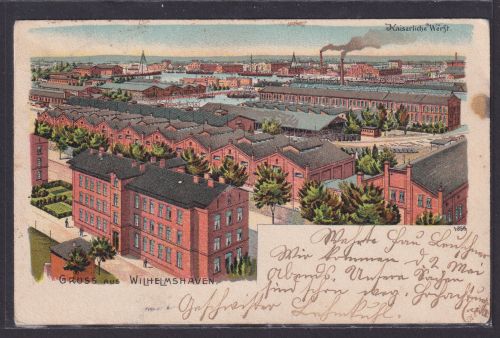 Litho Ansichtskarte Wilhelmshaven Niedersachsen Kaiserliche Werft Schiffbau