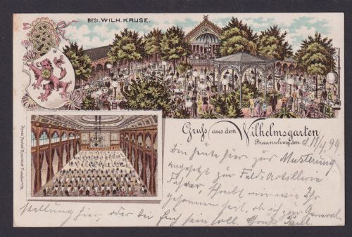 Litho Ansichtskarte Wilhelmsgarten Braunschweig Niedersachsen Bes. Wilhelm Kruse