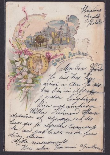 Jugenhdstil Art Nouveau Litho Ansichtskarte Aachen NRW Bruxelles Brüssel Belgien