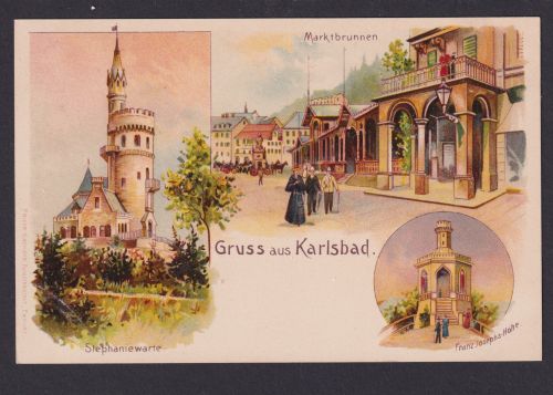 Litho Ansichtskarte Karlsbad Böhmen Deutsche Ostgebiete Karlovy Vary Tschechien