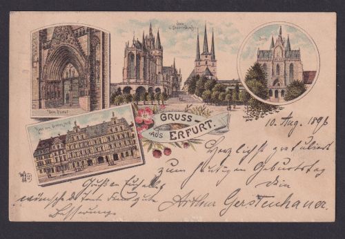 Litho Ansichtskarte Erfurt Thüringen n. Arnstadt Thür.