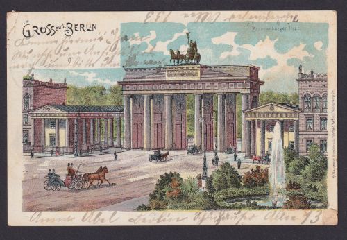 Litho Ansichtskarte Berlin Brandenburger Tor n. Siebenhirten Vossendorf
