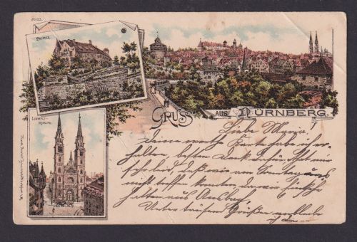 Litho Ansichtskarte Nürnberg Bayern Burg Lorenz Kirche n. Dombuehl Bayern