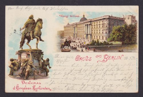 Litho Ansichtskarte Berlin Königliches Schloß Denkmal d. grossen Kurfürsten