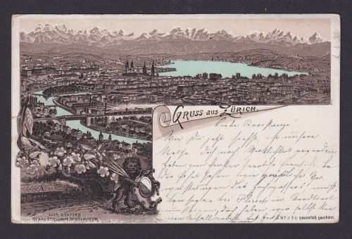 Litho Ansichtskarte Zürich Schweiz Totalansicht Gebirge n. Laibach Ljubljana