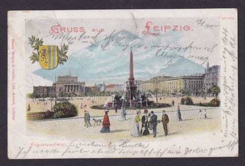 Litho Ansichtskarte Leipzig Sachsen Park Brunnen n. Benneckenstein Harz Sachsen
