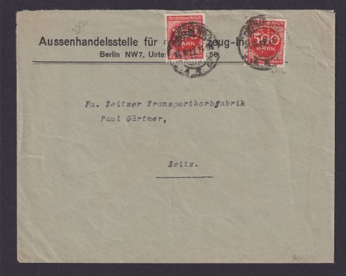 Perfin Lochung A.H. Deutsches Reich Infla Brief MEF 272 Berlin nach Zeitz